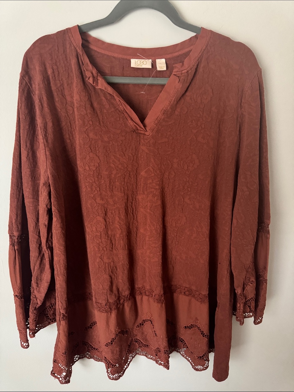 LOGO Lavish by Lori Goldstein 100% Cotton Embroidered Lace Top